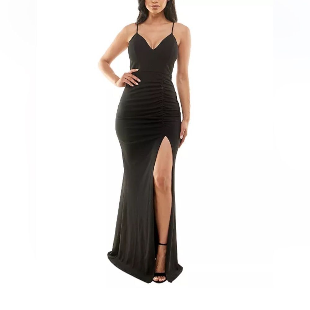 Emerald Sundae Juniors' Ruched Side-Slit Slim Gown new, women’s dress